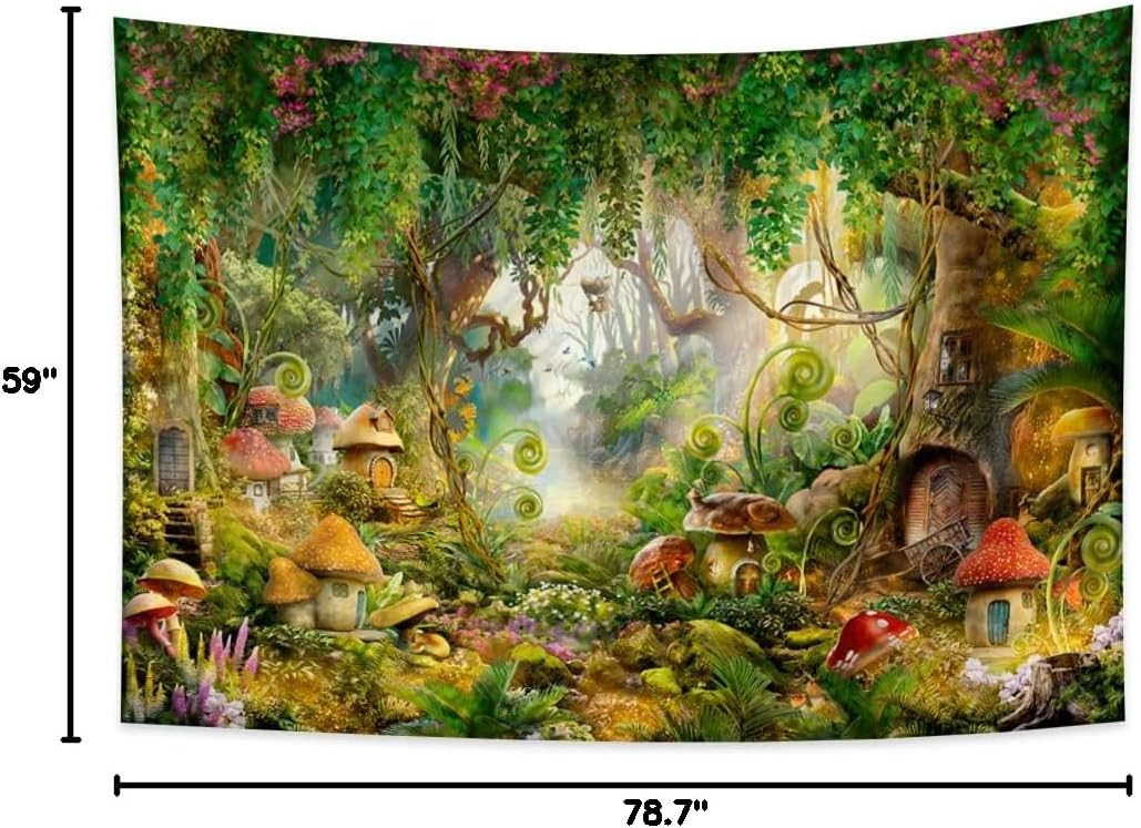 JMG Household Supplies Fantasy Wald Wandteppich mit Pilzen und Baumhaus, Mehrfarbig, Breite: 100 cm, Höhe: 70 cm - Bild 2