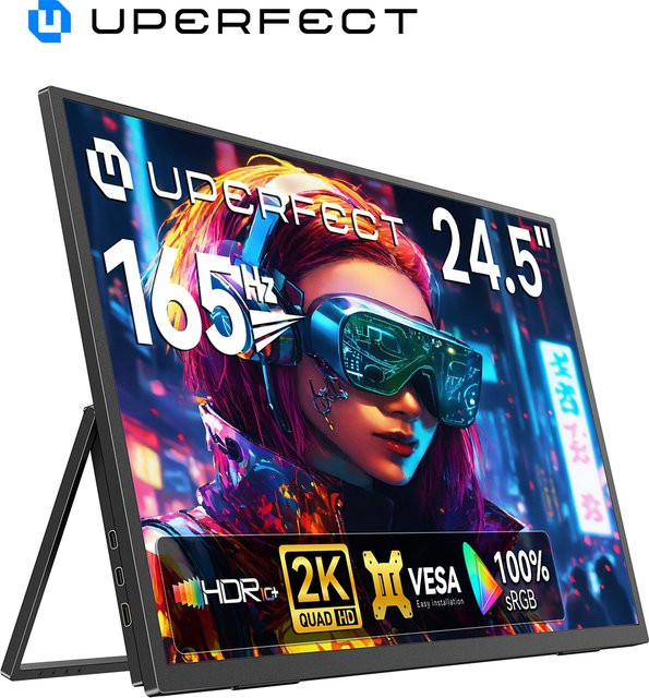 UPERFECT 24,5 Zoll 2K QHD Computermonitor in Schwarz mit 165Hz, IPS-Panel, 100% sRGB, HDR und FreeSync für PC, Laptop und Spielekonsole - Bild 1