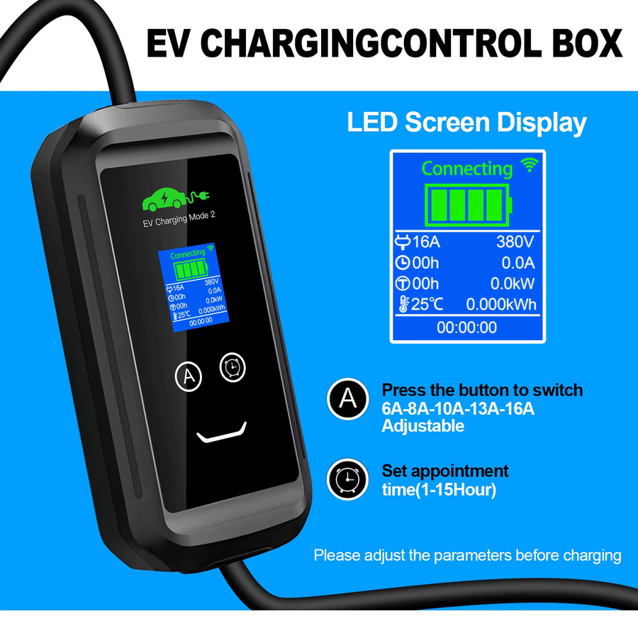 Kolanky Typ2 Tragbares EV-Ladegerät 11KW 16A 3P Autoladegerät mit 5m Kabel in Schwarz - Bild 2