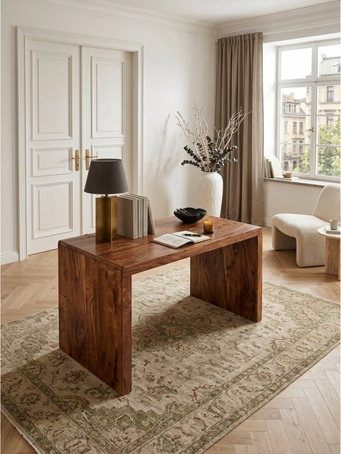 Schreibtisch aus Sheesham Massivholz von KADIMA DESIGN im Landhausstil, Braun, B/T/H: 120 x 60 x 76 cm - Bild 1