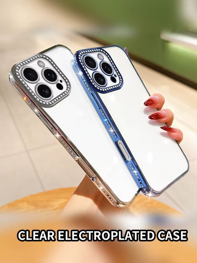 EHUIDE Diamant-Kristall Schutzhülle für iPhone 16 15 14 13 12 11 Pro Max Plus 17 Air 16E, glitzernde und stoßfeste TPU-Hülle in Transparent und Blau - Bild 4