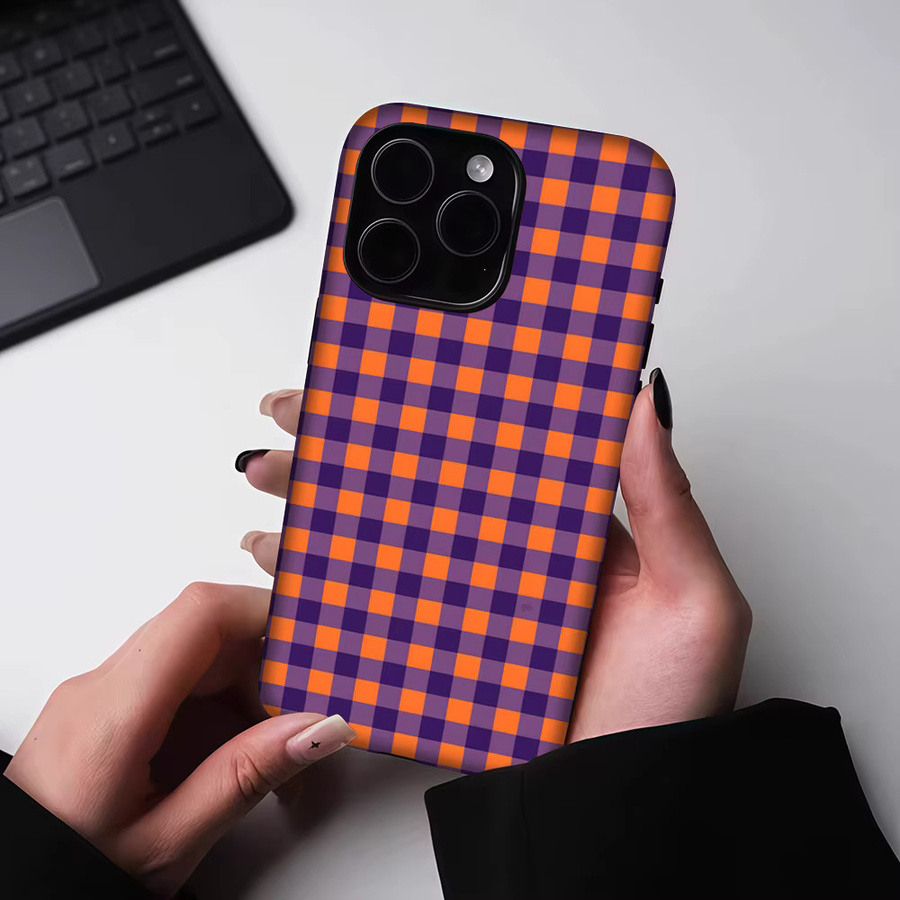 Potdemiel Robuste Handyhülle mit Karomuster in Orange und Lila für iPhone 17 16 15 14 13 Pro Max Plus mit Magnetfunktion - Bild 5