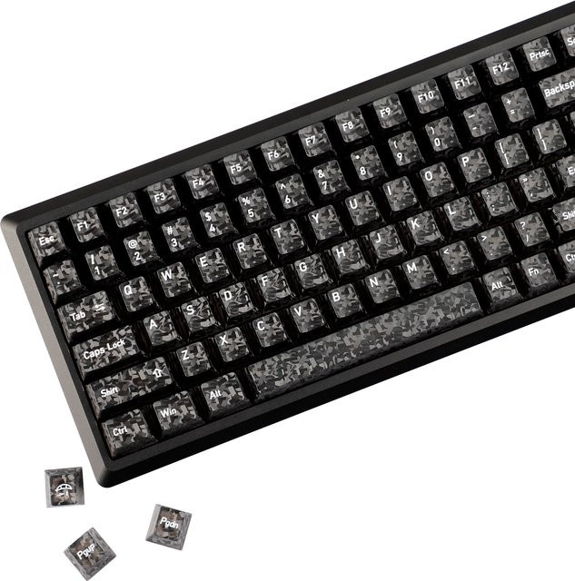 YMDK Cherry Keycaps mit Carbonfaser-Textur und Top-Print für MX mechanische Tastaturen in Schwarz, 136 Tasten mit Englisch, Russisch, Koreanisch und Japanisch - Bild 1