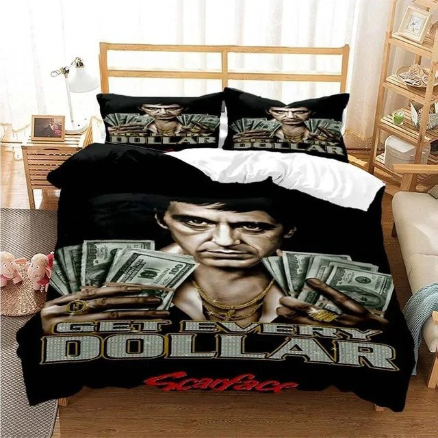Scarface Bettwäsche-Set von Jessica Chen, Schwarz, 3-teilig mit Bettbezug und Kissenbezügen, B/H: 210 x 210 cm - Bild 1