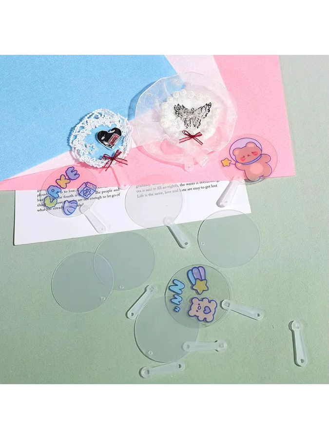 50 Stück transparente Mini Blanko-Fächer aus Kunststoff für Kinder DIY Kunst-Projekte, Durchmesser: 5 cm - Bild 3