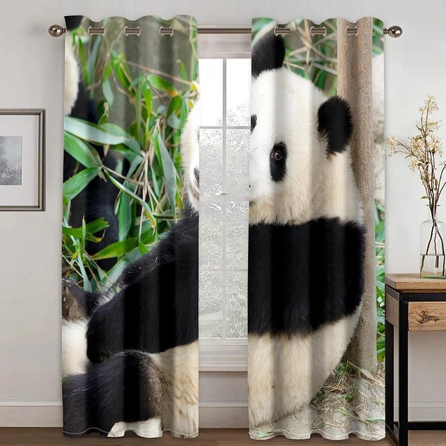 Yiran Furniture Verdunkelungsvorhang mit Panda-Motiv in Weiß, B: 55 cm, H: 120 cm - Bild 1