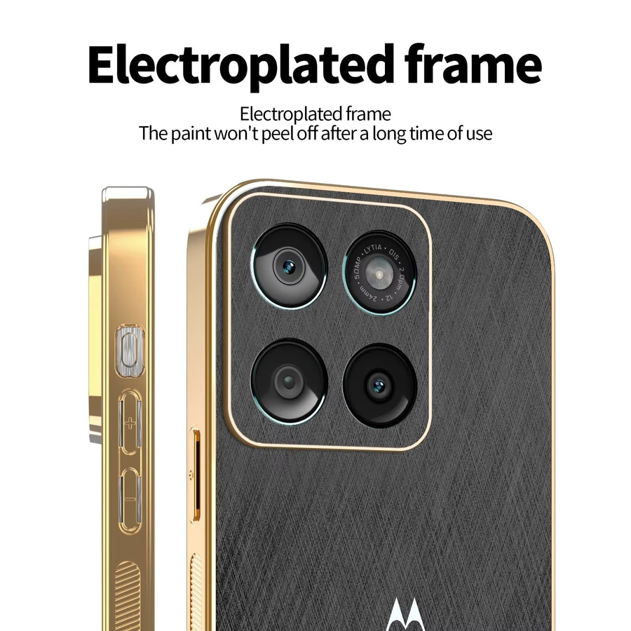 Luxuriöse Hülle aus gebürstetem veganem Leder für Motorola Signature Edge 70 60 Pro Neo Fusion+ G87 G77 G67 G57 G17 Power Plating Edge Cover in Gold - Bild 2