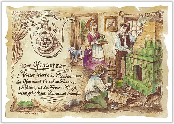 Zunftbild Ofensetzer als Grafik auf Antikpapier, Mehrfarbig, A4-Format - Bild 1