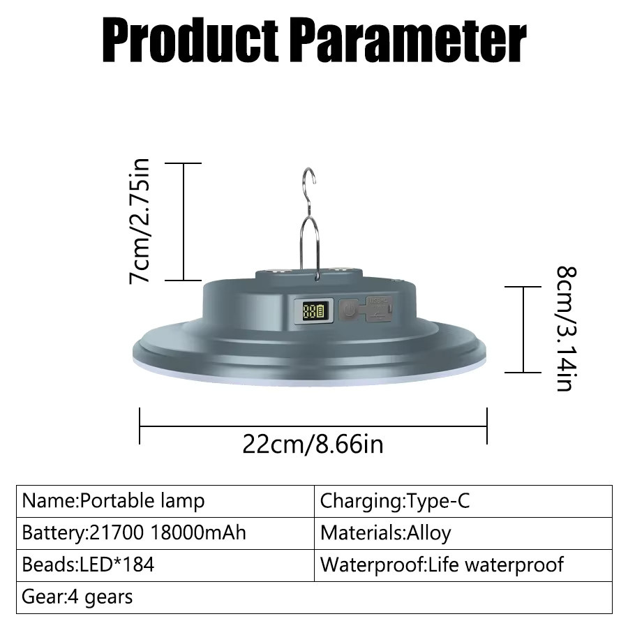 XIWANGFIRE LED Camping Laterne mit 18000 mAh Akku, wiederaufladbare tragbare Notfalllampe für Outdoor und Camping - Bild 5
