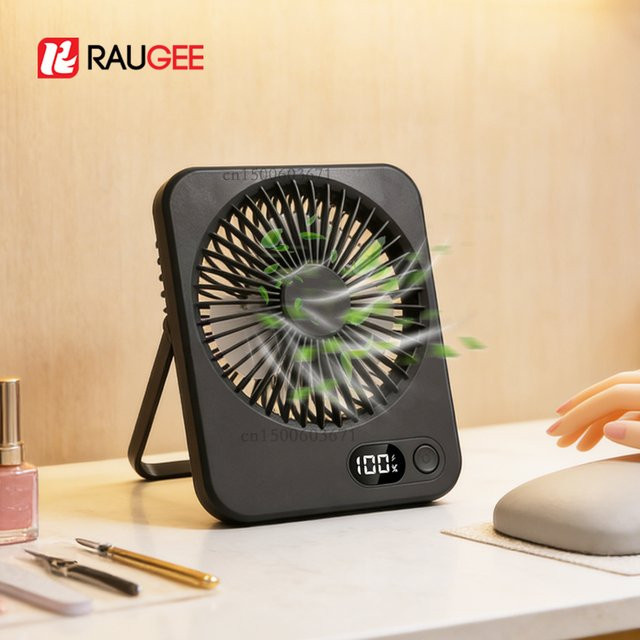 Tragbarer Mini USB Tischventilator von ragee in Schwarz, wiederaufladbar und mit 5 Geschwindigkeitsstufen für Büro, Camping oder Wandmontage - Bild 1