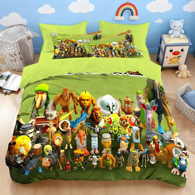 Italienische Brainrot Einzelbettwäsche-Set aus weicher Mikrofaser mit Kissenbezug und Reißverschluss, Multicolor, B/H: 100 x 135 cm - Bild 1