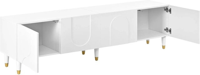 ModernLuxe TV-Möbel mit 4 Türen und asymmetrischen Bogenleisten aus MDF und Spanplatte in Weiß, B/T/H: 160 x 40 x 40 cm - Bild 1