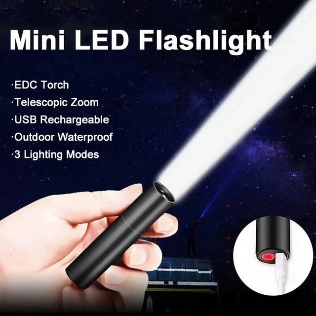 ESMARTER Mini Teleskop Zoom Taschenlampe in Schwarz mit 3 Lichtmodi, USB wiederaufladbar und wasserdicht für Outdoor-Einsätze - Bild 1
