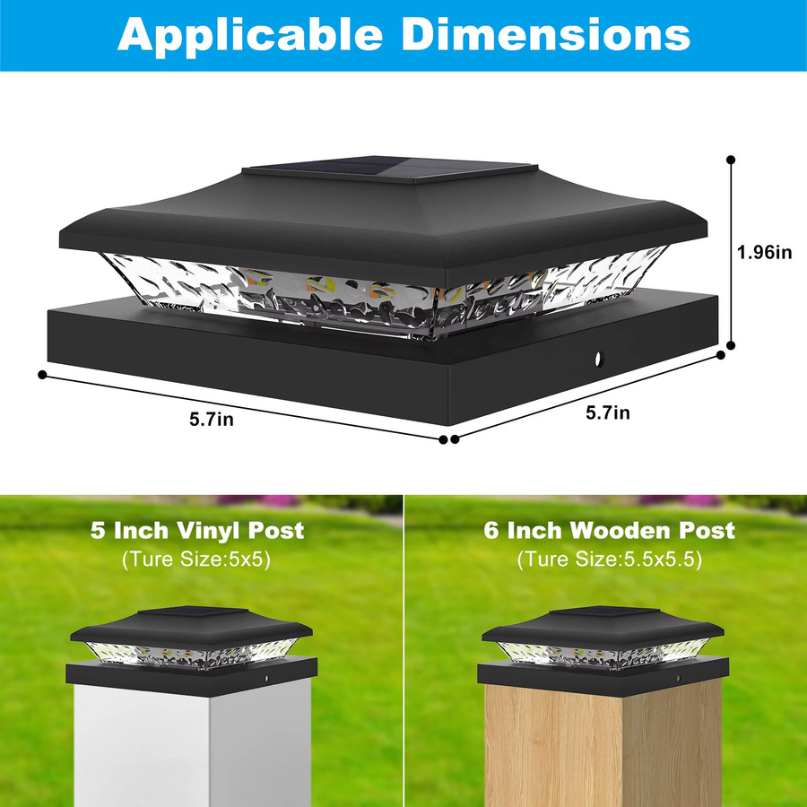 T-SUNRISE Solarpfostenleuchten für den Garten, quadratische LED Außenleuchten in Schwarz, B/T/H: 5,5 x 5,5 x 5,5 cm - Bild 6