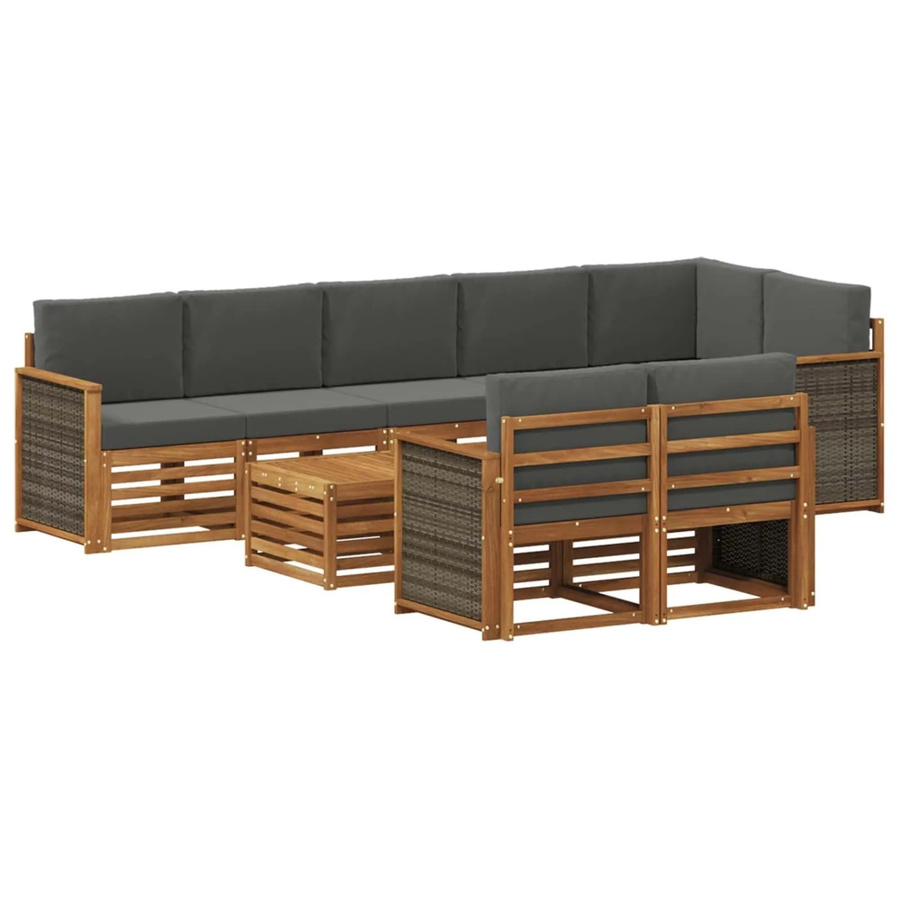 vidaXL Sofagarnitur aus Massivholz Akazie im modernen Latten-Design in Anthrazit, Grau und Braun - Bild 2