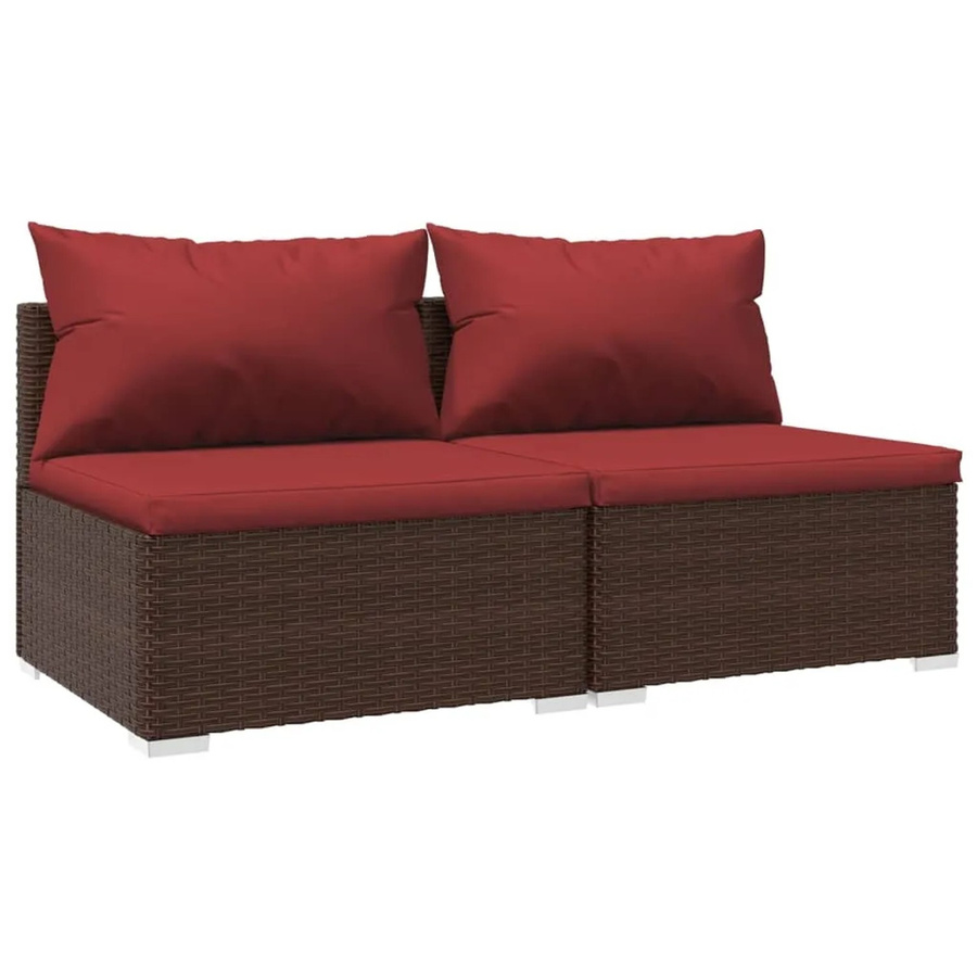 vidaXL 2-tlg Garten-Lounge-Set aus Poly Rattan mit Kissen in Braun und Rot - Bild 2