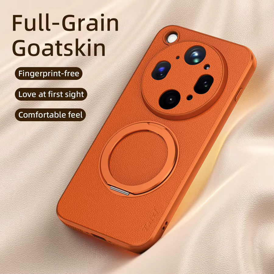 Magnetische Ziegenleder Schutzhülle für OPPO Find X9 Ultra X9s Pro Reno 15 Pro Max 15F 15C mit 360 Grad drehbarem Metallring-Ständer in Schwarz und Orange - Bild 3