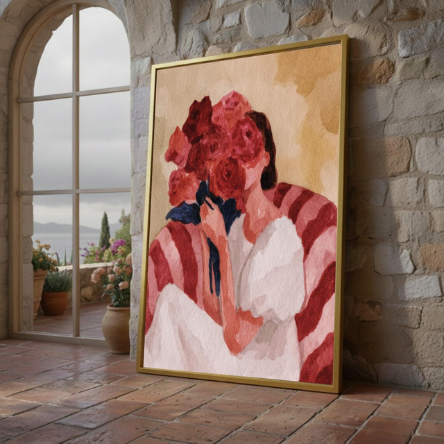 Minimalistisches Leinwandbild von SHENCHEN mit Blumen-Porträt in Mehrfarben - Bild 1
