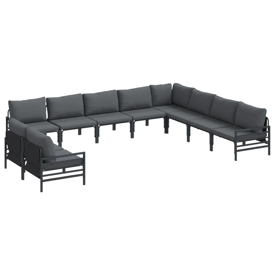 vidaXL 10-teiliges Garten-Sofa-Set in Anthrazit aus pulverbeschichtetem Stahl mit Polstern und UV-Beständigkeit - Bild 2