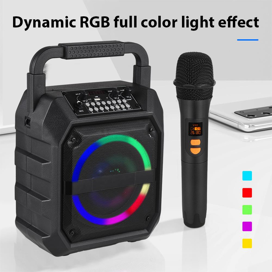 Andoer Mini Karaoke Maschine mit 2 drahtlosen Bluetooth Mikrofonen und LED-Lichteffekten in Schwarz - Bild 5
