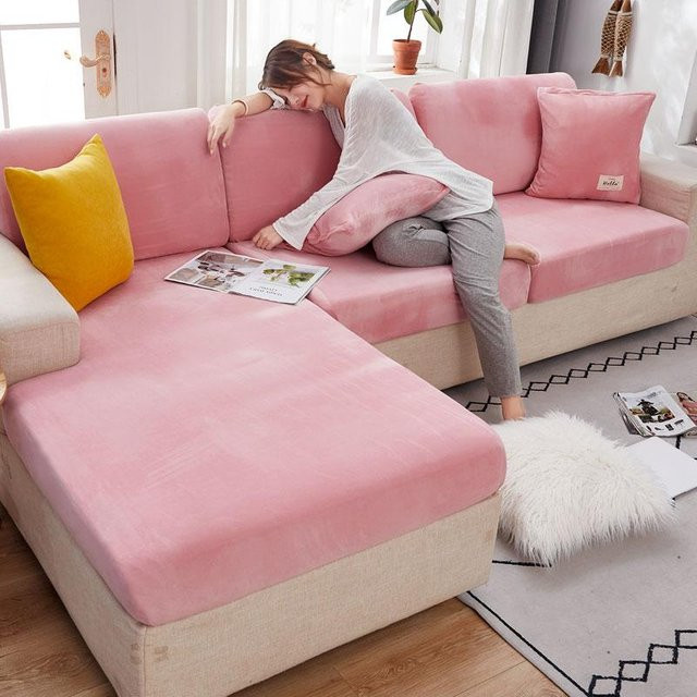 FebEr Samt-Sofa-Sitzbezug aus Jacquard in Rosa mit Stretch-Funktion - Bild 1