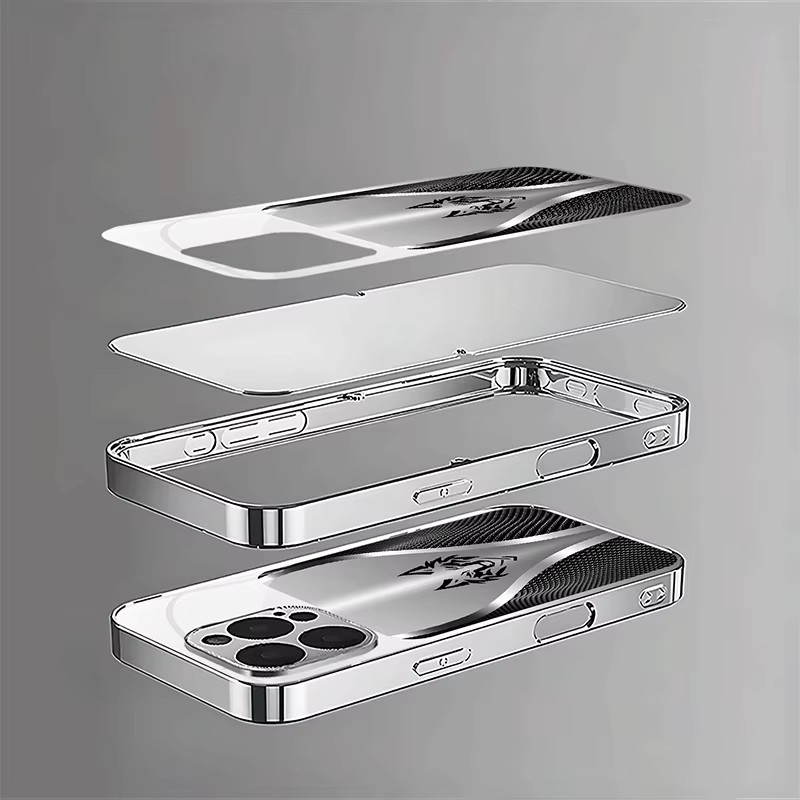 Glas-Handyhülle mit gebogenem Wolfkopfmuster in Silber für Apple iPhone 11 bis 17 Pro Max Plus und 17 Air - Bild 4