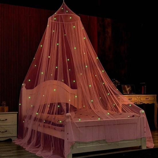 Home Textile Faltbarer Bett Baldachin mit leuchtenden Sternen in Rosa für Kinderzimmer - Bild 3