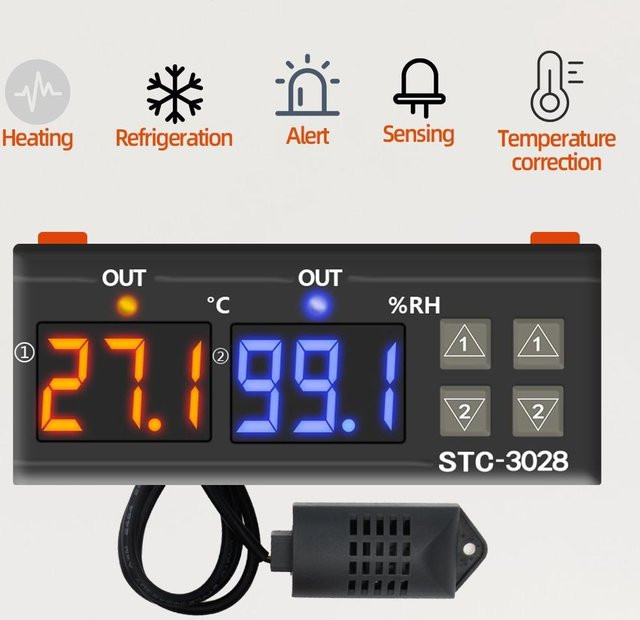 Temperaturregler STC-3028 Thermostat mit Luftfeuchtigkeitsregelung und Hygrometer von JUANJUAN Tool mall in Blau und Schwarz - Bild 1