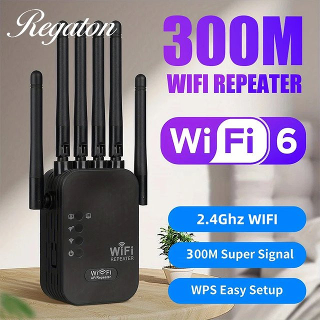 Regaton High Gain 300M WLAN-Signalverstärker Single-Band 2,4GHz Drahtloser Repeater in Schwarz - Bild 1
