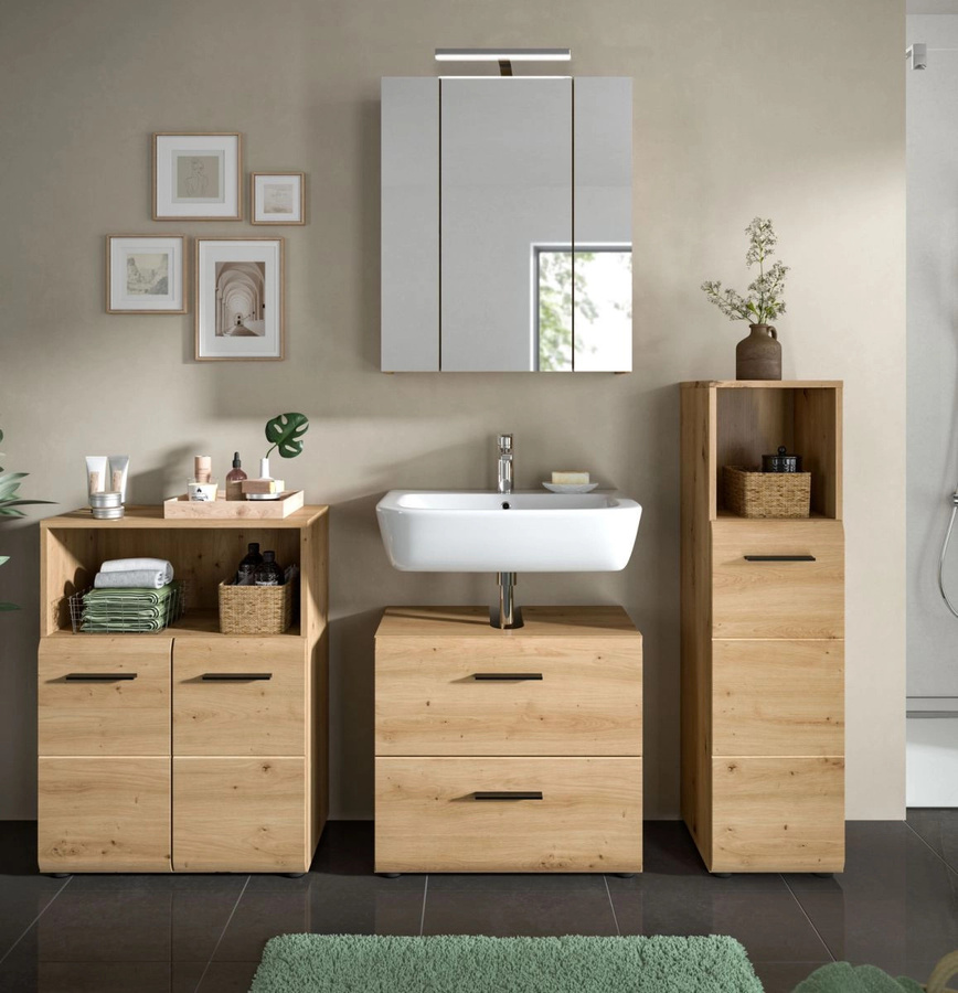 Badmöbel Set Cover in Eiche, 4-teilig, modern, braun, B: 180 cm, H: 185 cm, T: 30 cm - Bild 3