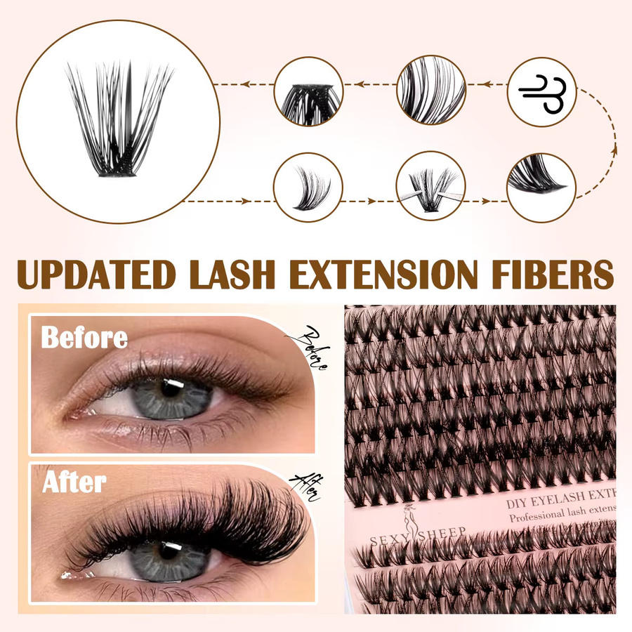SEXYSHEEP Wimpern-Cluster-Set C-Curl, mit Bond & Seal, Kleberentferner, Unisex - Bild 5