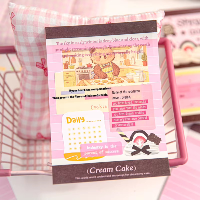 JIAMEI Kawaii Kuchen Notizbuch mit 80 Blatt, Creme-Farbe und Mehrfarben-Design, liniertes Softcover für Schule und Büro - Bild 1