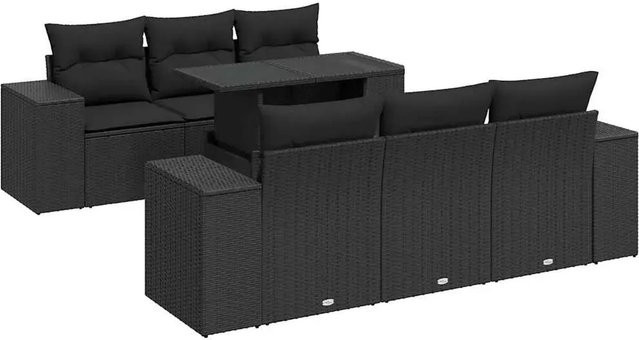 vidaXL 7-teilige Garten-Sofagarnitur aus Poly-Rattan mit Kissen in Schwarz - Bild 1