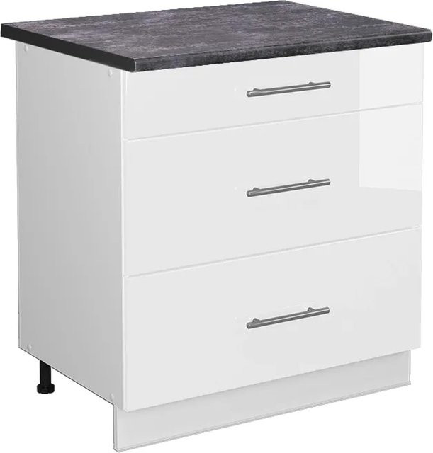 Vicco Küchenunterschrank Fame-Line Weiß Hochglanz mit 3 Schubladen und Anthrazit Griffen, B/T/H: 80 x 60 x 82 cm - Bild 1