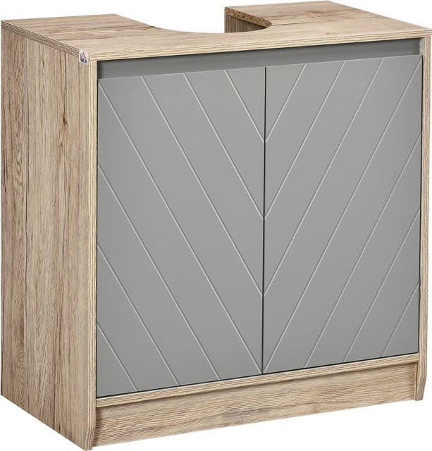 HOMCOM Waschbeckenunterschrank Badschrank aus MDF mit 2 Türen in Grau und Eiche, B/T/H: 60 x 30 x 59,8 cm - Bild 1