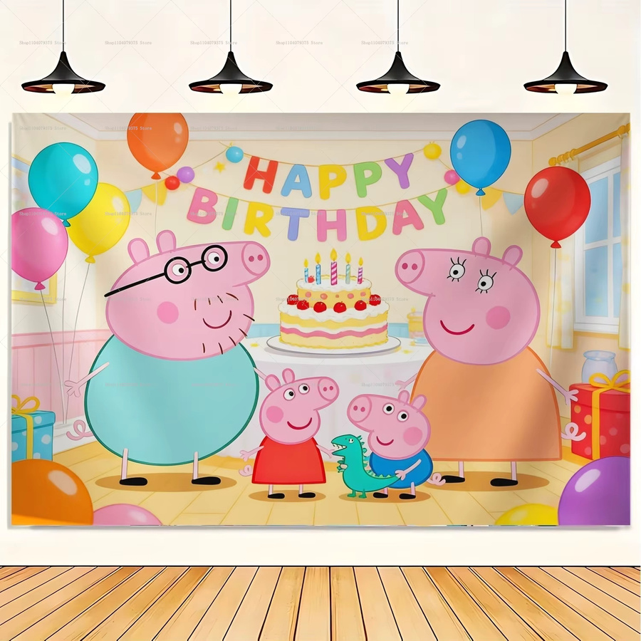 Hasbro Peppa Pig Happy Birthday Party-Hintergrund für Kinder in Mehrfarbig - Bild 1
