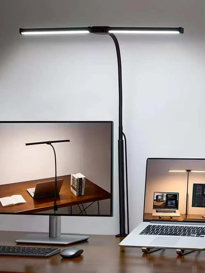 TLEDMP LED-Schreibtischlampe in Schwarz mit Klemme, dimmbar und farbwechselnd mit flexiblem Schwanenhals-Doppelkopf für dein Home-Office - Bild 7
