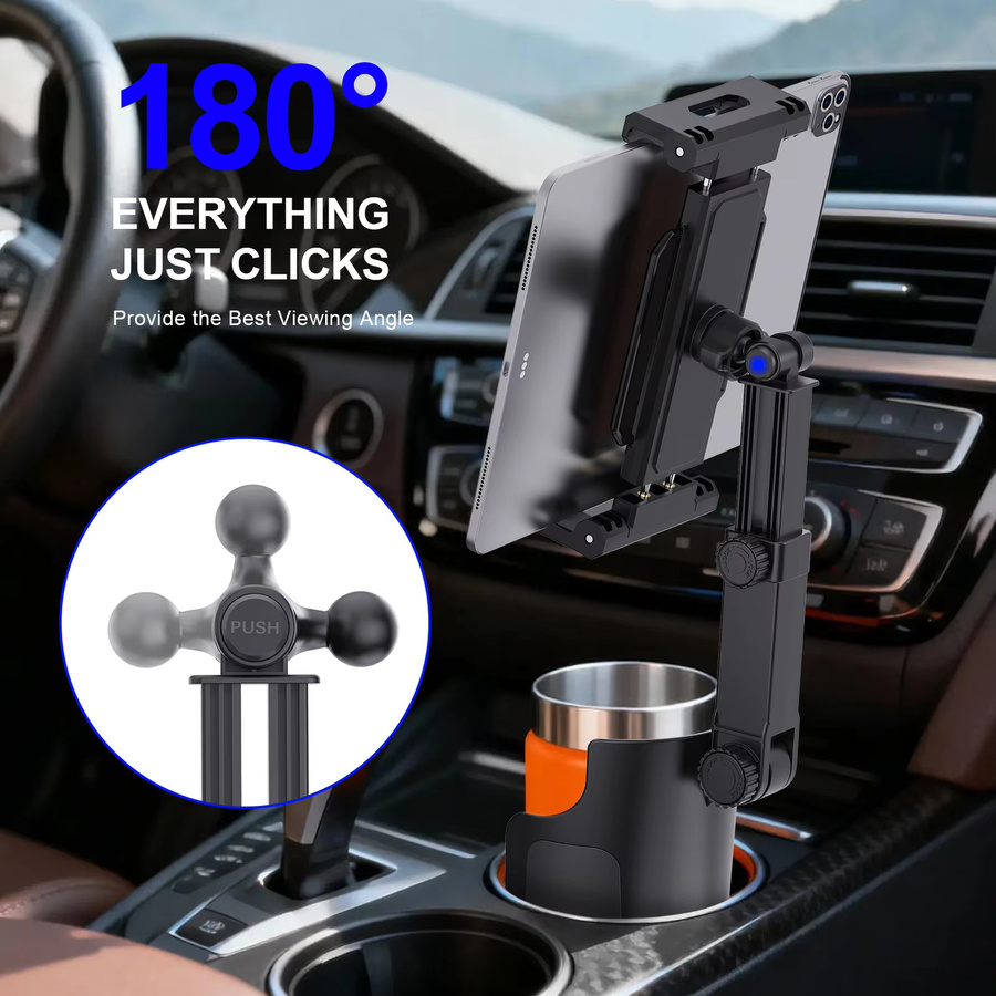 Homhu 3-in-1 Auto-Becherhalter mit Tablet- und Smartphone-Halterung sowie Mikrofasertuch, 360-Grad-Drehung, in Schwarz oder Orange - Bild 5
