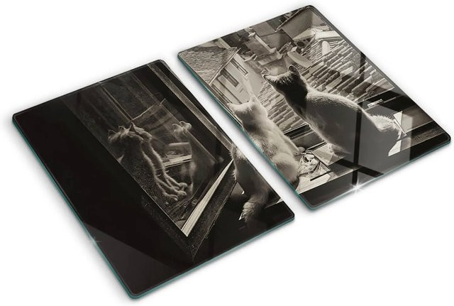 Tulup Herdabdeckplatten Set aus 2 Stück aus Glas in Grau, B/T: 52 x 40 cm - Bild 1