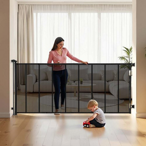 VEVOR Ausziehbares Babygitter in Schwarz, Extra Breit bis 5150 mm, Höhe: 990 mm, Netz-Schutzgitter mit verstärkten Glasfaserstreifen für Innenbereich, Türen und Garagen - Bild 1