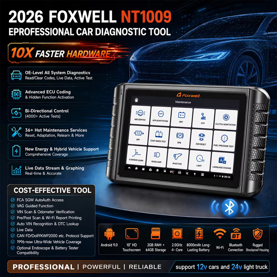 FOXWELL NT1009 OBD2 Auto-Scanner in Schwarz für alle Systeme mit ECU-Codierung, CANFD DOIP Topologie-Mapping und 36+ Reset-Funktionen - Bild 2