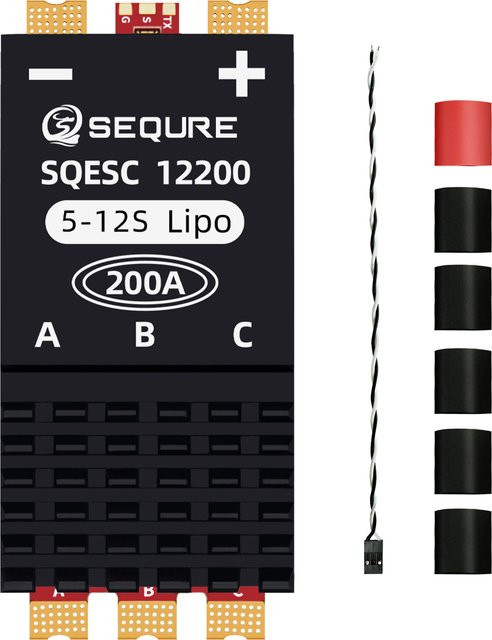 SEQURE 12200 bürstenloser ESC 5–12S mit 200 A und 128 kHz PWM-Frequenz für Quadrocopter, Boote und RC-Automodelle in Schwarz - Bild 1