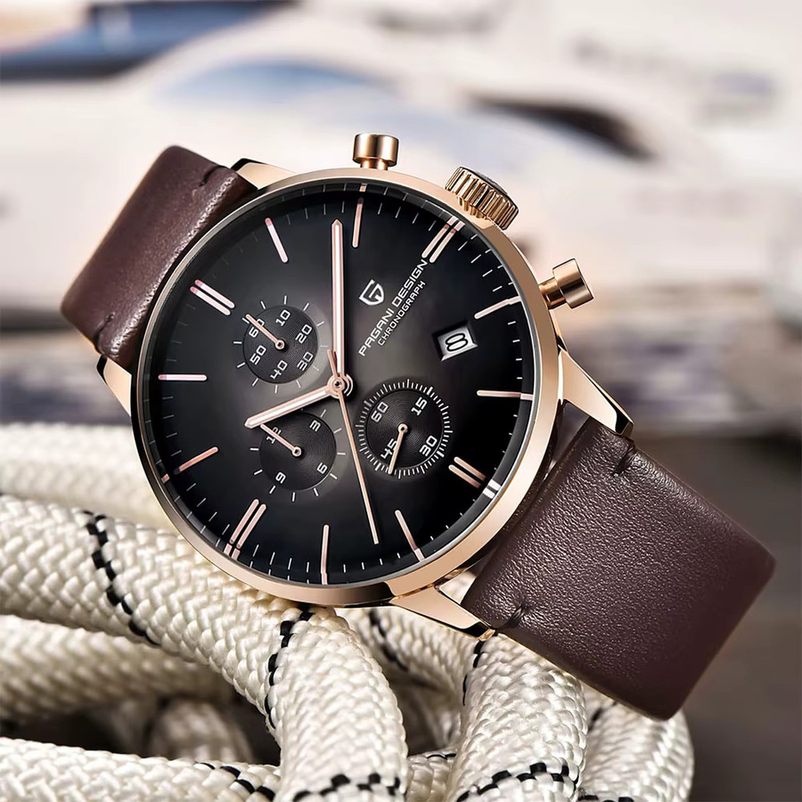 PAGANI DESIGN Chronograph, Quarz, Edelstahl, Leder, Saphirglas, Herren - Bild 2