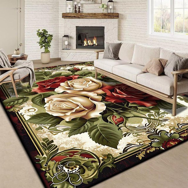 Wucifang Jewelry Retro Teppich mit Blumenmuster, weich und rutschfest, waschbar, Mehrfarbig, B: 200 cm, T: 300 cm - Bild 1