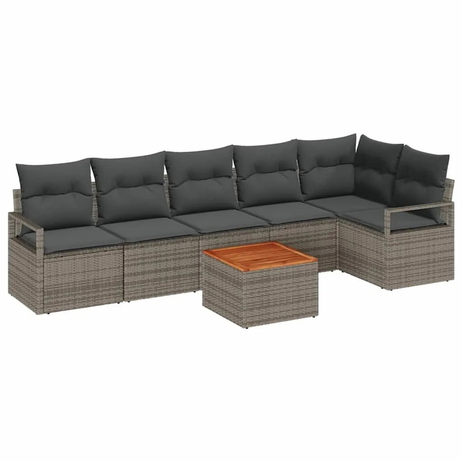vidaXL Garten-Sofa-Set 7-teilig aus Polyrattan in Grau mit Gartentisch und Polsterauflagen - Bild 2