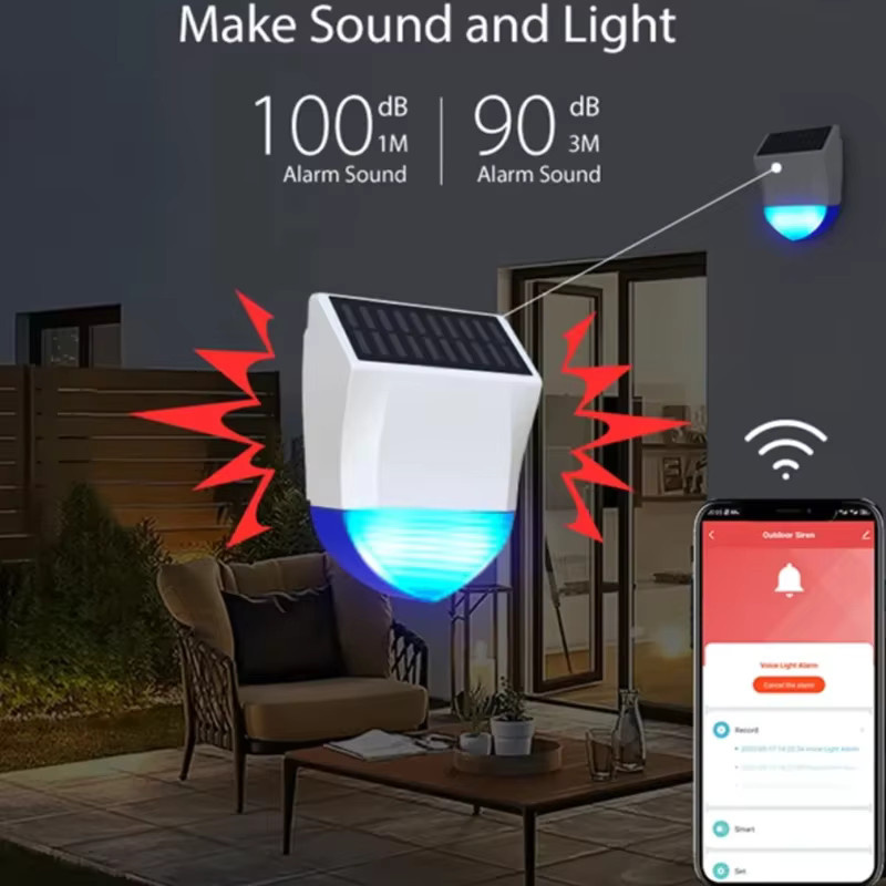Tuya Smart Zigbee/Wifi Außenalarm mit 95 dB Sirene, wasserdicht IPX5, Solar- und USB-Stromversorgung, Farbe: Weiß - Bild 2