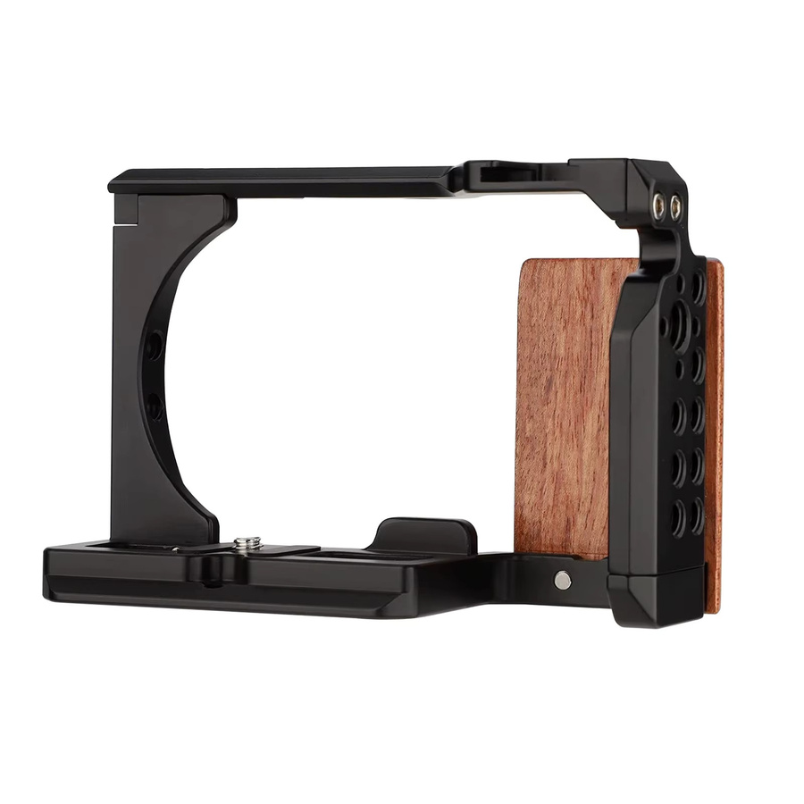 Probty Kamera-Käfig mit Holzgriff für Sony ZV-E10 in Schwarz mit Kaltschuh und Schnellwechselplatte - Bild 2