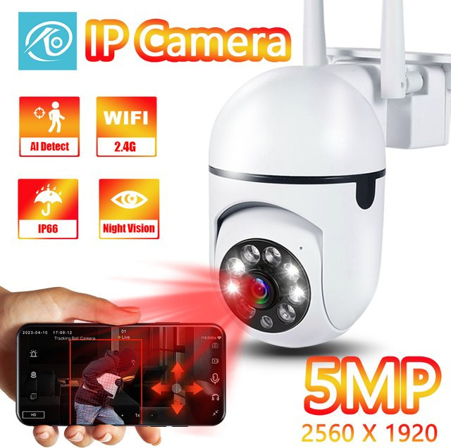 PEGATAH WLAN-Überwachungskamera mit 5 MP, kabellose IP-Kamera für den Außenbereich in Weiß mit Personen-Erkennung und automatischer Verfolgung - Bild 1