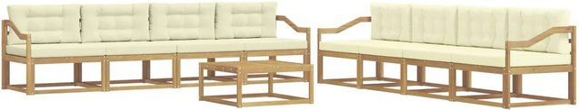 vidaXL Outdoor-Sofagarnitur aus Akazienholz in L-Form, 9-teiliges Set in Weiß und Beige mit Polstern, B/T/H: 79 x 79 x 37 cm - Bild 1
