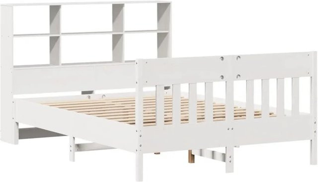 vidaXL Massivholzbett aus Kiefernholz in Weiß mit Nachttischregalen im rustikalen Design, B/T/H: 160 x 200 x 110 cm - Bild 1